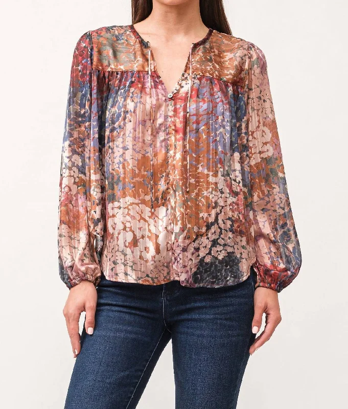 Alessia V-Neck Long Sleeve Blouse In Tinsel Garden Gathered Detail Blouse