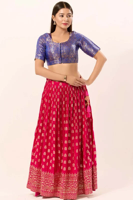 Royal Blue Brocade Round Neck Elbow Sleeves Blouse Embroidered Cotton Blouse