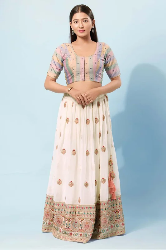 Light Blue Brocade Round Neck Elbow Sleeves Blouse Bell Sleeve Blouse