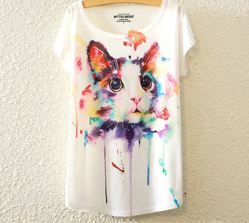 KaiTingu Brand Fashion Summer Harajuku Animal Cat Print Shirt O-Neck Short Sleeve T Shirt Women Tops White T-shirt-- Asymmetrical Pockets Print KaiTingu Brand Fashion Summer Harajuku Animal Cat Print Shirt O-Neck Short Sleeve T Shirt Women Tops White T-shirt-- Asymmetrical Pockets Print