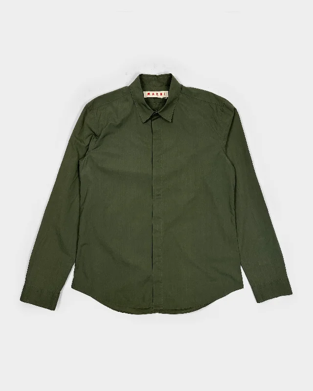 Marni Green Hidden-Buttons Cotton Shirt 2000's-- Terry Blend Velvet Blend Canvas Blend Marni Green Hidden-Buttons Cotton Shirt 2000's-- Terry Blend Velvet Blend Canvas Blend
