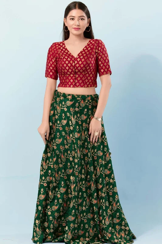Maroon Brocade V-Neck Elbow Sleeves Blouse Everyday Stylish Blouse