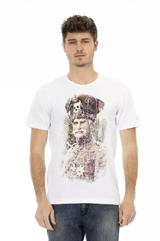 White Cotton Men T-shirt-- Graphic Embroidered Appliqued