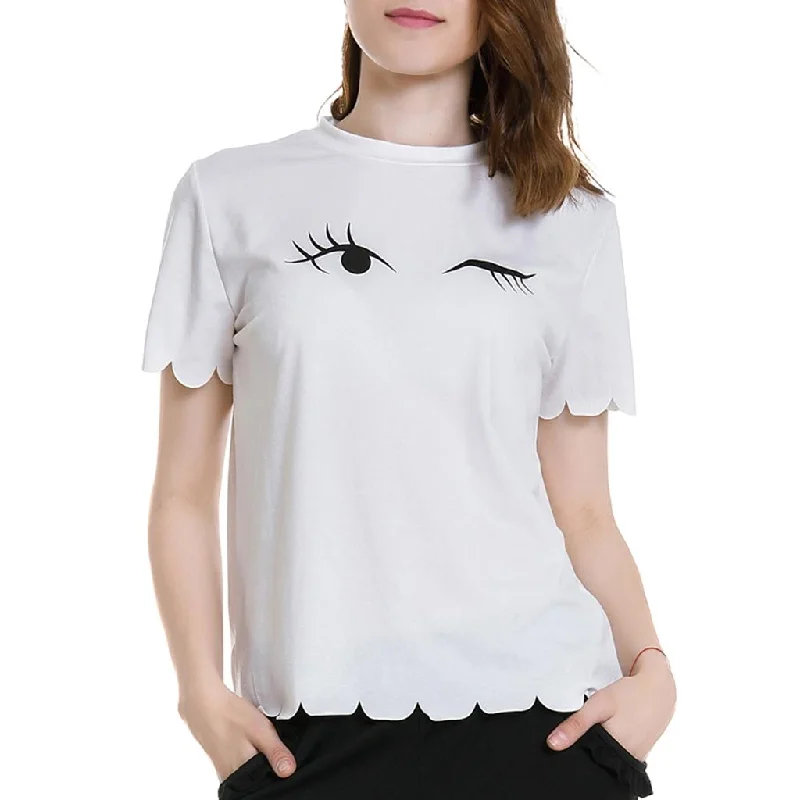 Womens White Cotton T Shirt Blinking Eye Prints Summer Tops Loose Fit XL-- Front Pockets Side Pockets Patch Pockets Womens White Cotton T Shirt Blinking Eye Prints Summer Tops Loose Fit XL-- Front Pockets Side Pockets Patch Pockets