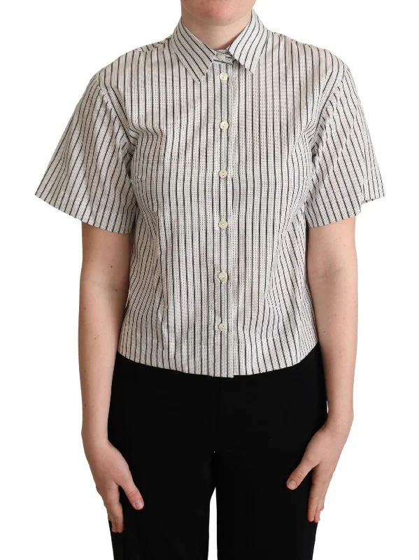 Dolce & Gabbana Chic Monochrome Striped Polo Women's Shirt-- Lace Blend Ribbed Blend Corduroy Blend Dolce & Gabbana Chic Monochrome Striped Polo Women's Shirt-- Lace Blend Ribbed Blend Corduroy Blend