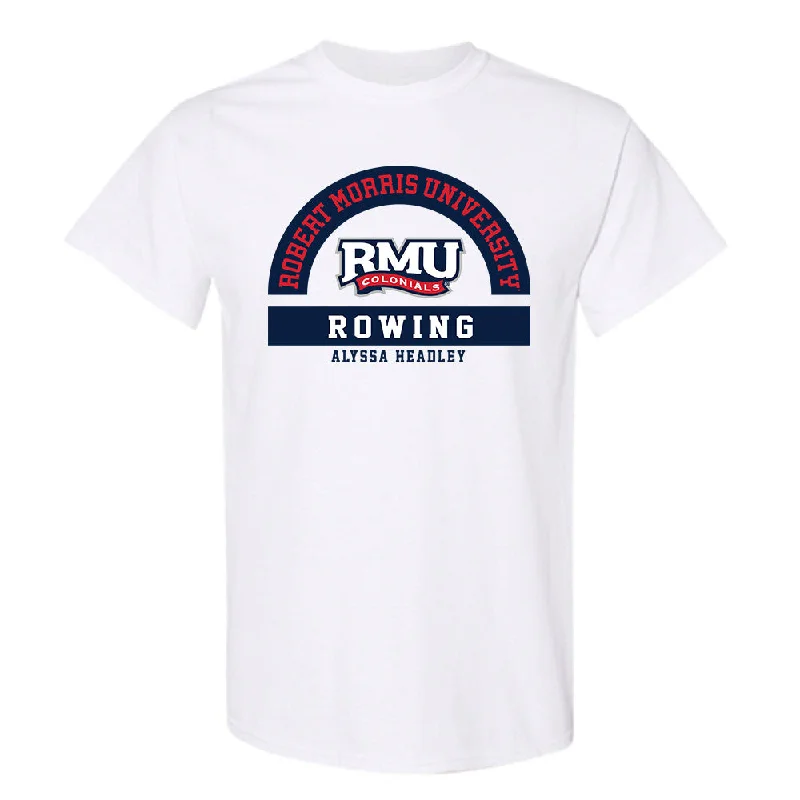 Robert Morris - NCAA Women's Rowing : Alyssa Headley - Classic Fashion Shersey T-Shirt-- Mesh Blend Leather Blend Suede Blend Robert Morris - NCAA Women's Rowing : Alyssa Headley - Classic Fashion Shersey T-Shirt-- Mesh Blend Leather Blend Suede Blend