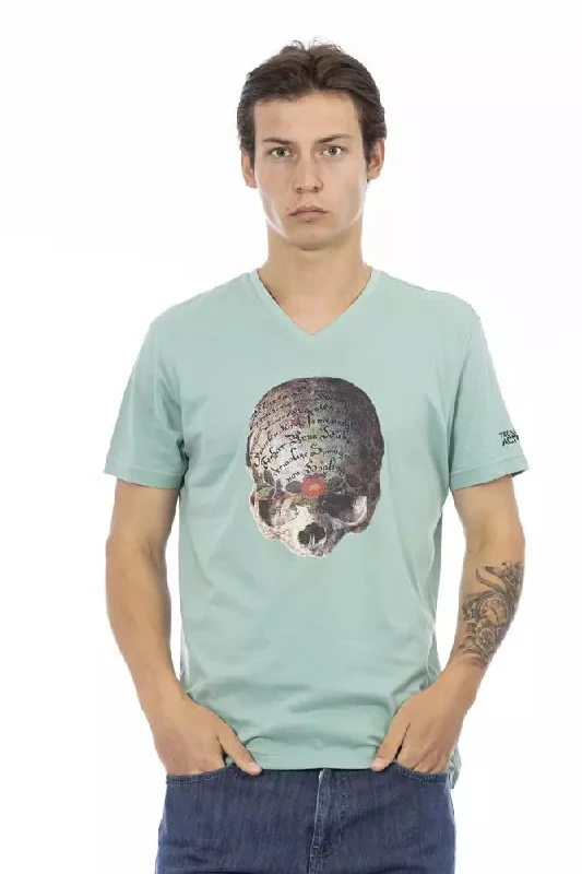 Green Cotton Men T-shirt-- Polka Dot Checkered Tartan