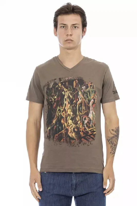 Brown Cotton Men T-shirt-- Cotton Fabric Linen Fabric Terry Fabric