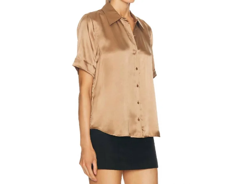 Ellah Short Sleeve Blouse In Dark Cappuccino Sleeveless Summer Blouse