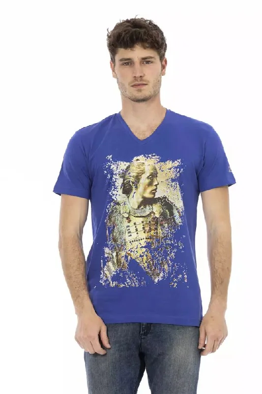 Blue Cotton Men T-shirt-- Faux Fur Fabric Real Fur Fabric Shearling Fabric