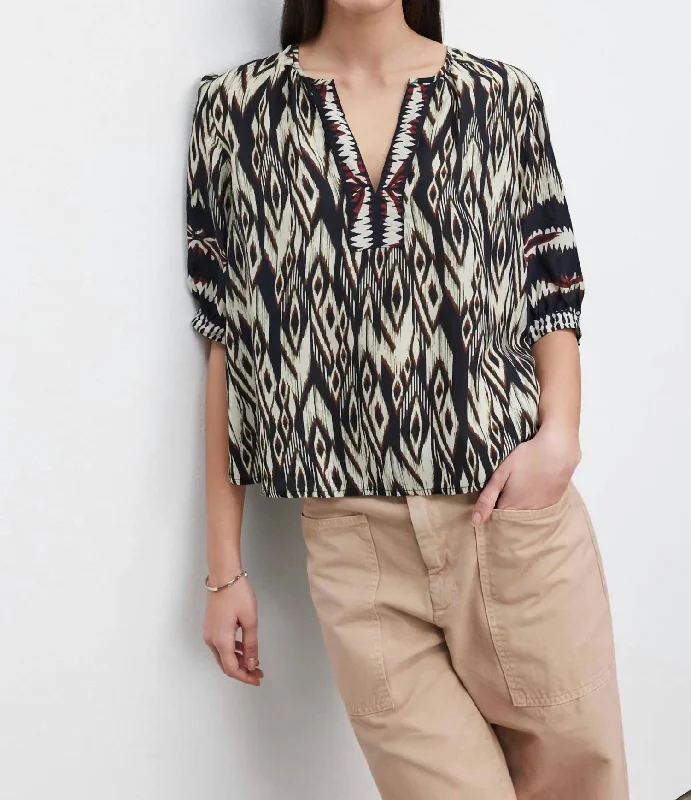 Beatrice V-Neck Blouse In Black/ecru Embellished Collar Blouse
