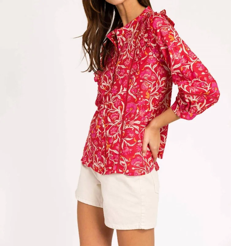 Solena Cotton Blouse In Red Casual Relaxed Blouse