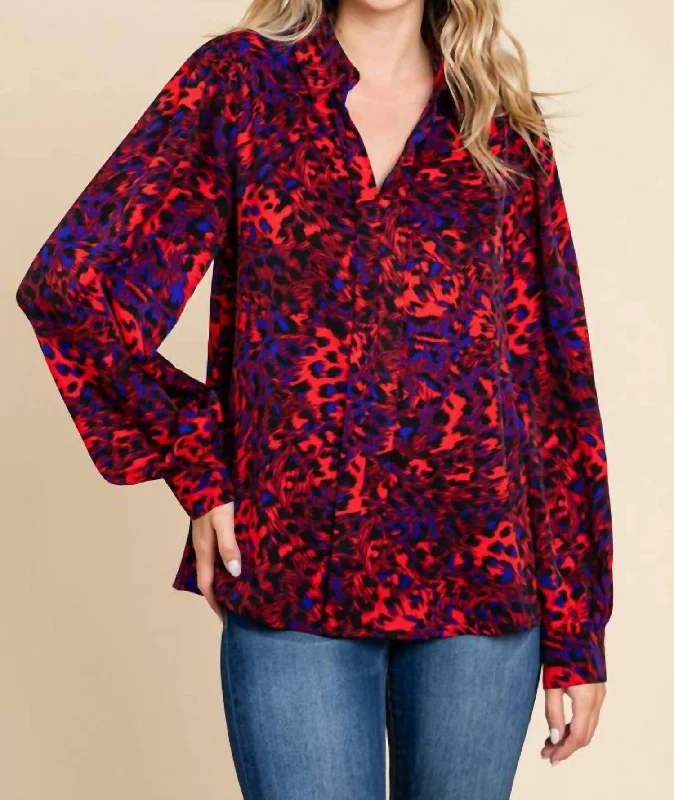 Keep It Classy Leopard Blouse In Red Silky Tunic Blouse