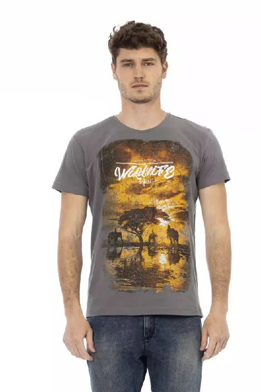 Gray Cotton Men T-shirt-- Front Pockets Side Pockets Patch Pockets