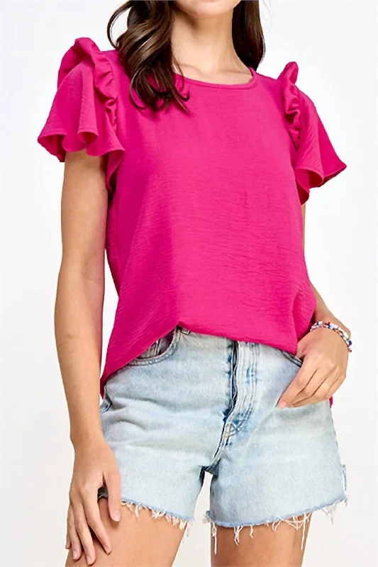 Flowing Flutter Sleeve Blouse In Fuchsia Smart Casual Blouse