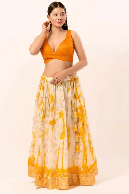 Mustard Silk V-Neck Sleeveless Blouse Floral Print Blouse