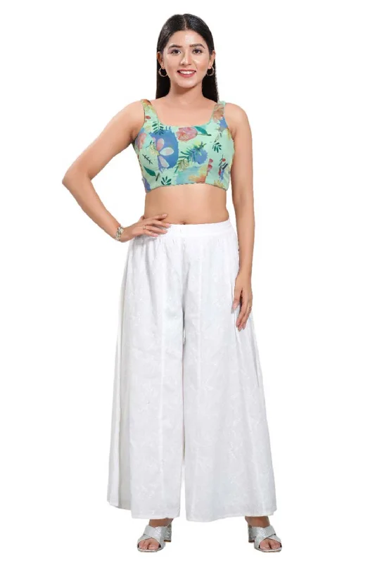 Pista Green Brocade Round Neck Sleeveless Blouse Collared Satin Blouse