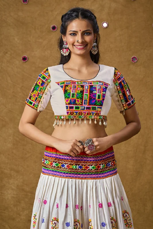 White Cotton Embroidered Elbow Length Blouse Embroidered Floral Blouse