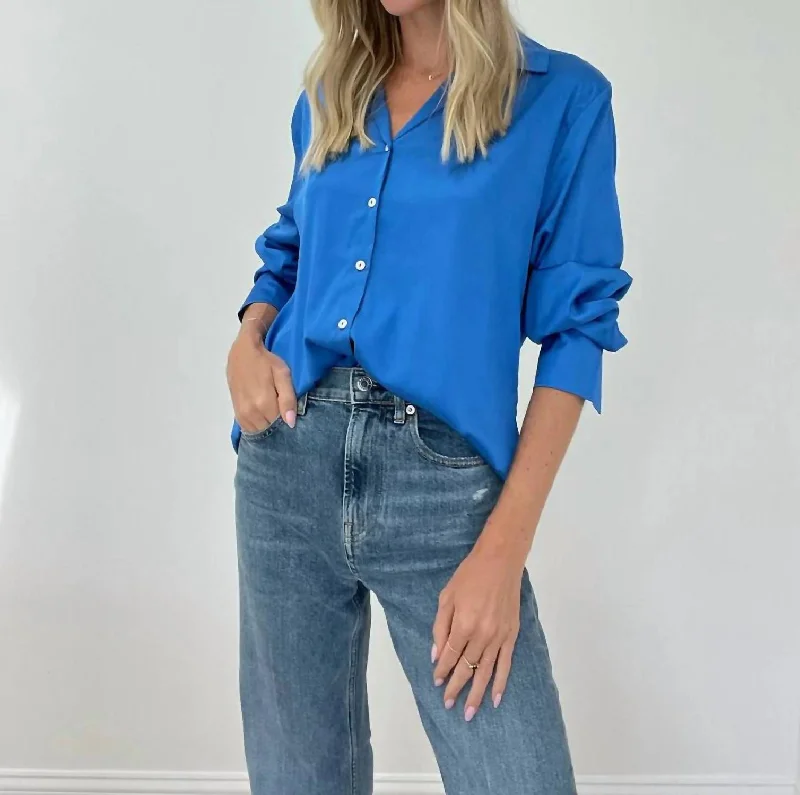 Duchess Blouse In Royal Blue Oversized Silk Blouse
