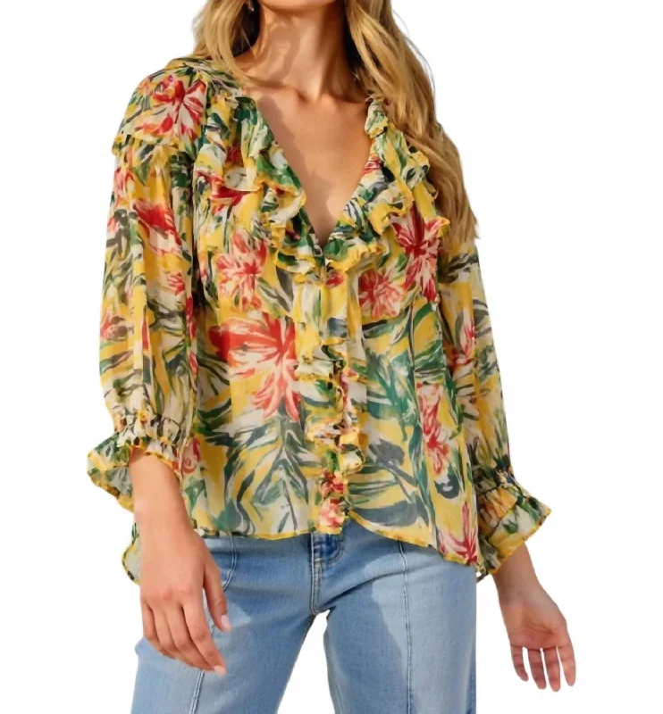 Tropical Print Blouse In Multi-Colored Polished Work Blouse