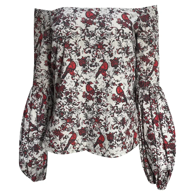 Caroline Constas Gisele Printed Blouse in Red Cotton Peter Pan Blouse