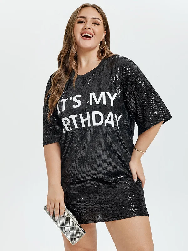 It's My Birthday Graphic Sequin Party Dress Tunics Print Colorful