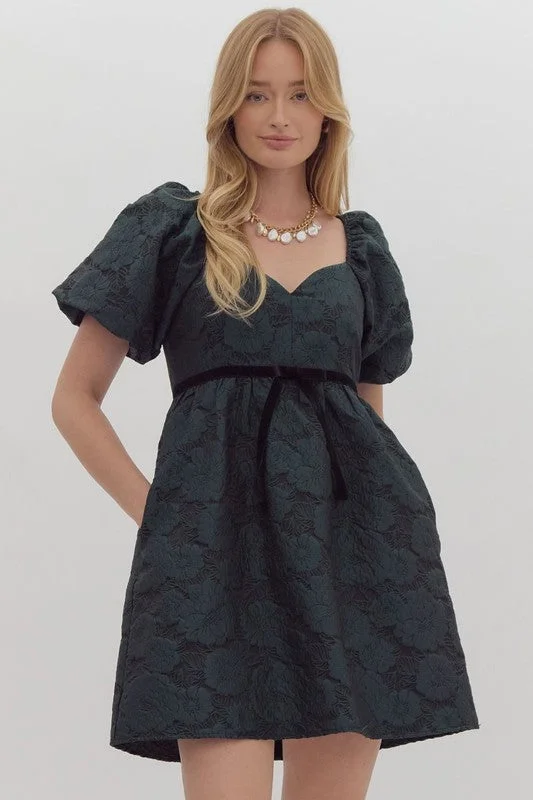 Floral Embossed Sweetheart Mini Dress Trendy Button-Detail Mini Dress