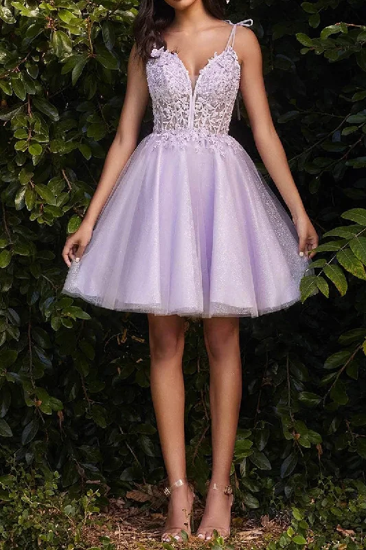 A Line V neck Lace Appliques Cute Homecoming Party Dress QH2363 Tunics Satin smooth