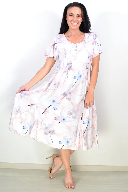 Light Salmon Grey Floral Tunic Dress Tunics Handmade artisanal