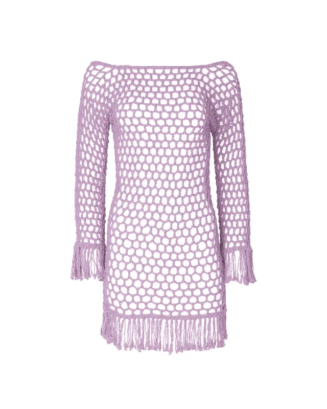 Violet Lilac Crochet Mini Dress Elegant Satin Mini Dress