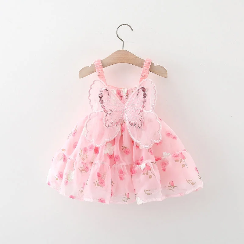 Baby Girl Embroidered Mesh Butterfly Wings Dress Tunics Prom sequined