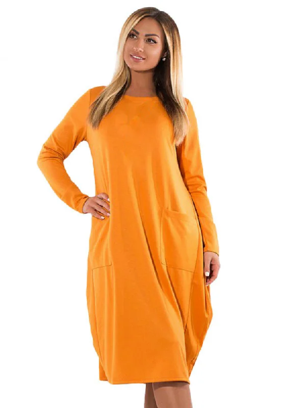 Long Sleeve O-Neck Casual Dress Women Winter Loose Dress empire Waist empire