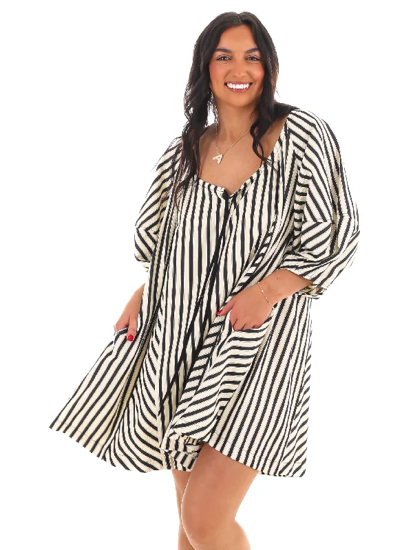 Whirlwind Stripe Mini Dress Casual V-Neck Mini Dress