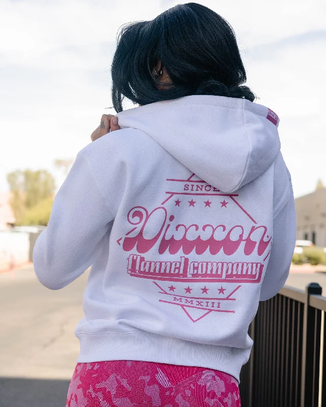 Women's Pink Stardust Zip Up Hoodie - White Hoodie with Lace Feminine Delicate