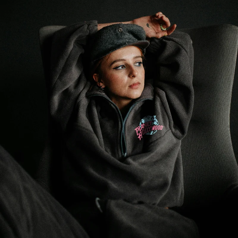 Black Crop Quarter-Zip Sweatshirt Hoodie with Oversized Fit Loose Comfortable