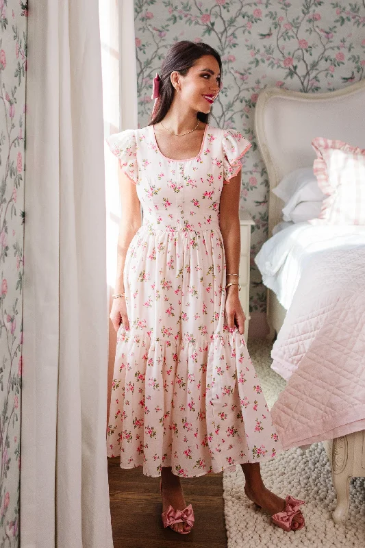 Nola Dress in Pink Floral Turtleneck Neckline Stylish