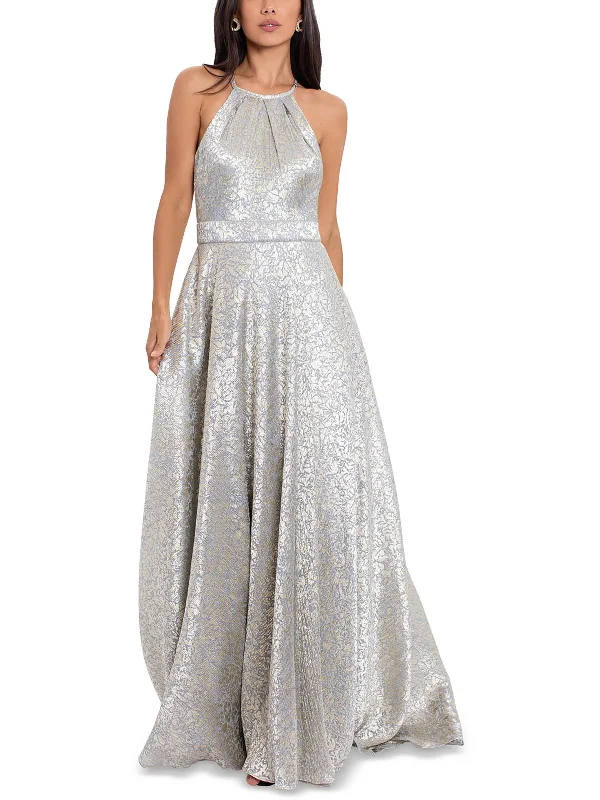 Womens Jacquard Floral Evening Dress Tunics Satin smooth