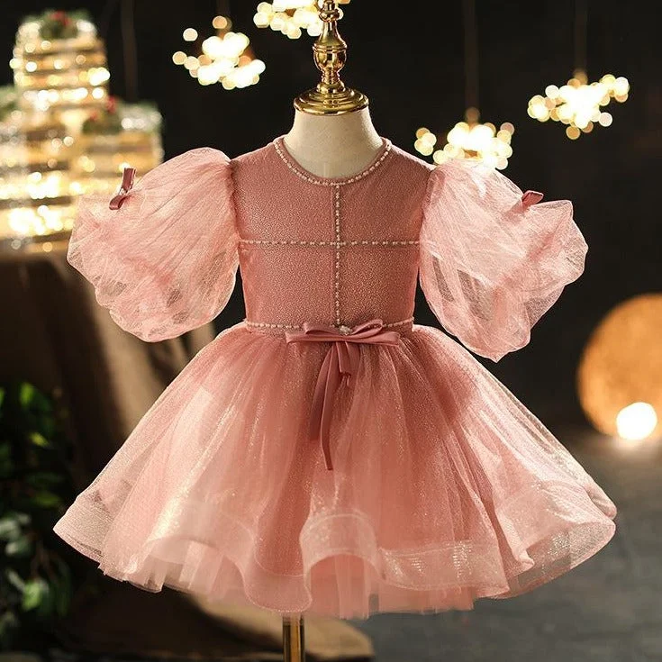 Toddler First Communion Dress Baby Girl Birthday Party Dress Flowers Puffy Pageant Dress Tunics Solid Classic