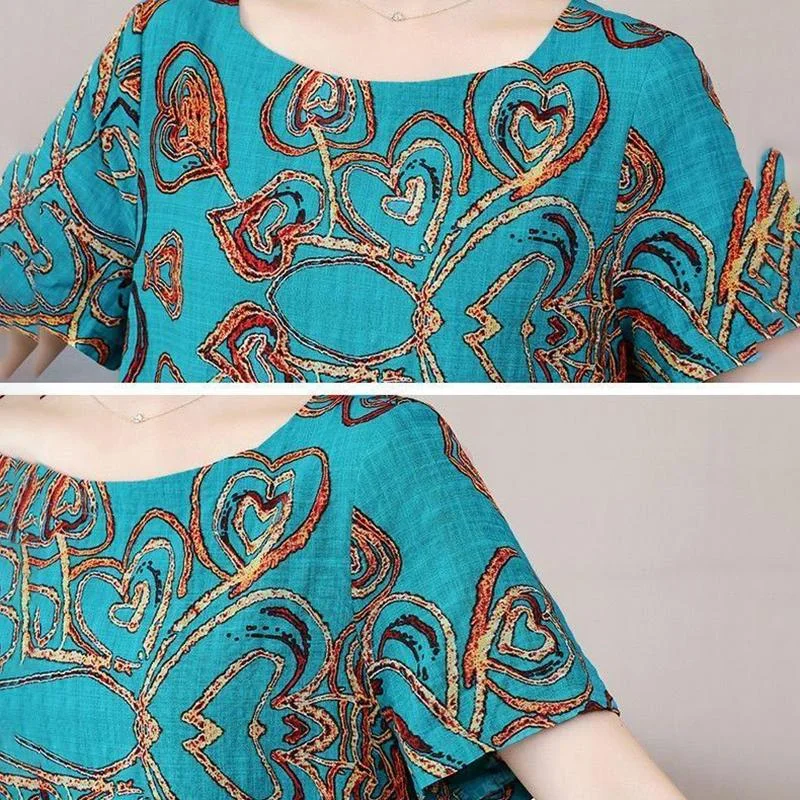 Women's Summer Loose Cover Belly Slimming Loose Dress Thin Fabric Lightweight Breathable O-neck Short-sleeved Straight Dress Fat Sister Dress Boat Neckline Classic Women's Summer Loose Cover Belly Slimming Loose Dress Thin Fabric Lightweight Breathable O-neck Short-sleeved Straight Dress Fat Sister Dress Boat Neckline Classic