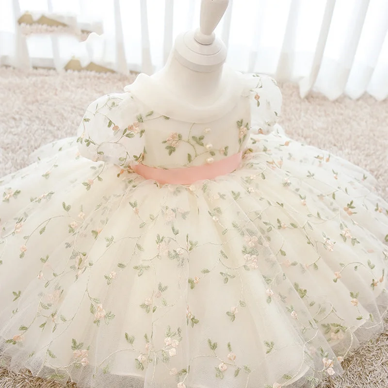 Toddler Girl Birthday Party Dress White Puffy Sleeves Flower Girl Dress Princess Dress Tunics Practical durable Toddler Girl Birthday Party Dress White Puffy Sleeves Flower Girl Dress Princess Dress Tunics Practical durable