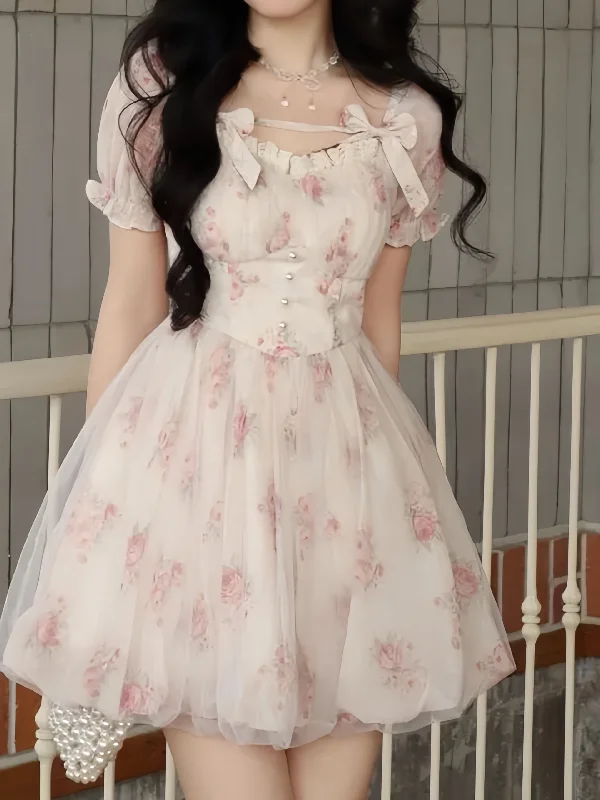 Pearl Accents Blush Rose Garden Party Dress Turtleneck Neckline Stylish