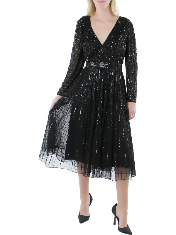 Plus Womens Sequin Embellished Cocktail and Party Dress Tunics Mesh breathable