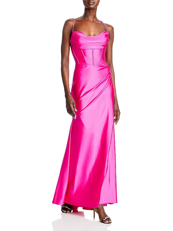 Womens Satin Corset Evening Dress Cowl Neckline Elegant