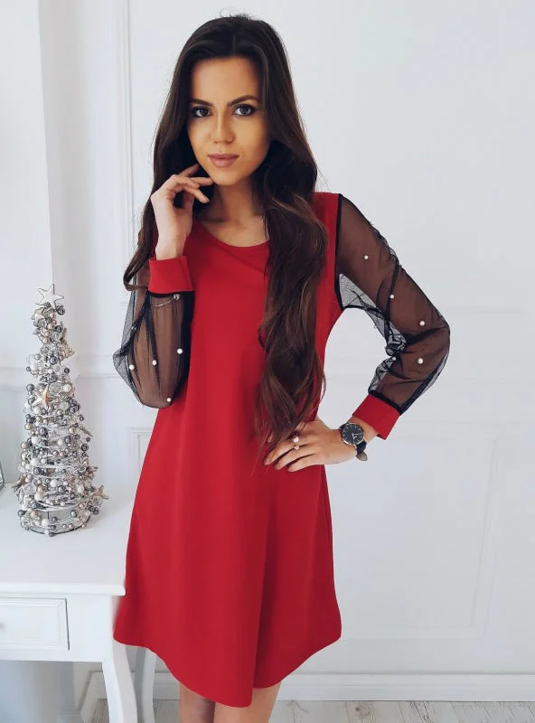 Spring Black Boat Neck Long Sleeve Straight Dress Off-the-shoulder Chic Trendy