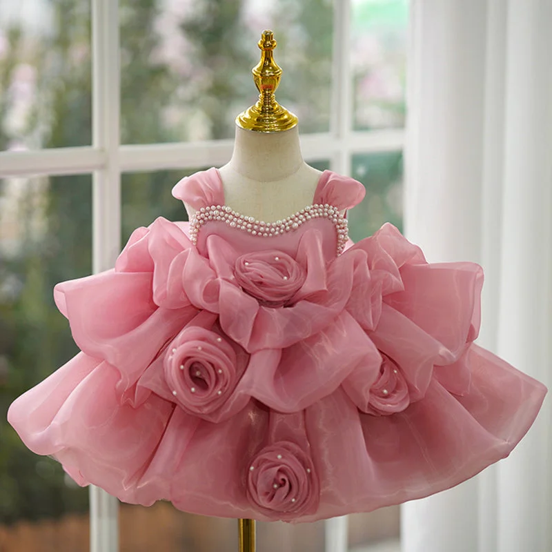 Elegant Baby Girls Pink Flower Girl One-year-old Princess Toddler Beauty Pageant Dress Tunics Practical easy-care Elegant Baby Girls Pink Flower Girl One-year-old Princess Toddler Beauty Pageant Dress Tunics Practical easy-care