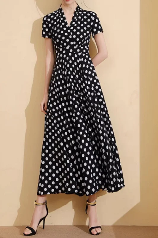 Black and white polka dot long chiffon dress 5020 Tunics Stylish modern