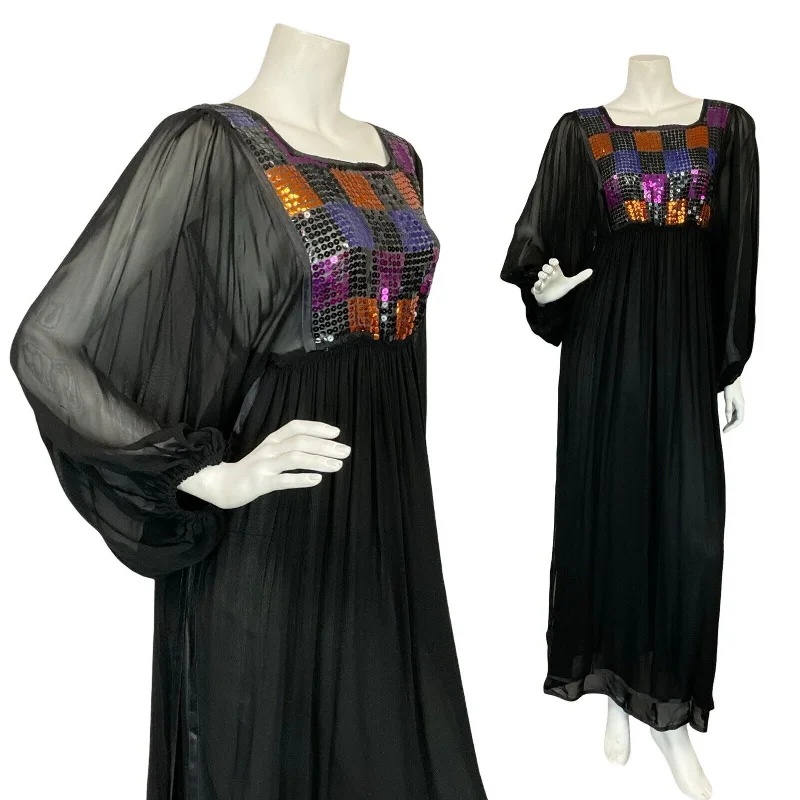VTG 70S DISCO MESH BLACK PURPLE ORANGE SEQUIN BATWING FLOATY PARTY DRESS 6 8 Tunics Fall fleece VTG 70S DISCO MESH BLACK PURPLE ORANGE SEQUIN BATWING FLOATY PARTY DRESS 6 8 Tunics Fall fleece