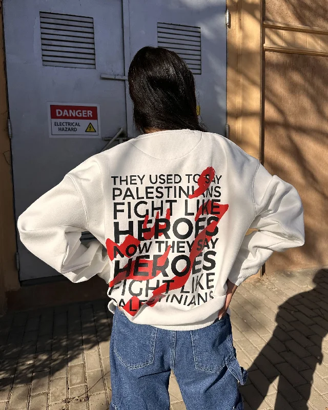 Palestine Unisex Oversized Crew-neck Sweatshirt - Off White Hoodie with Hem Contrast Bold Stylish Palestine Unisex Oversized Crew-neck Sweatshirt - Off White Hoodie with Hem Contrast Bold Stylish