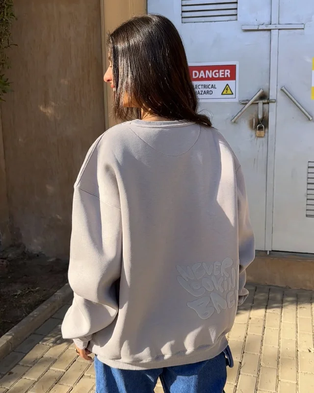 Looking Back Unisex Oversized Crew-neck Sweatshirt - Light Grey Hoodie with Slit Hem Functional Movement Looking Back Unisex Oversized Crew-neck Sweatshirt - Light Grey Hoodie with Slit Hem Functional Movement
