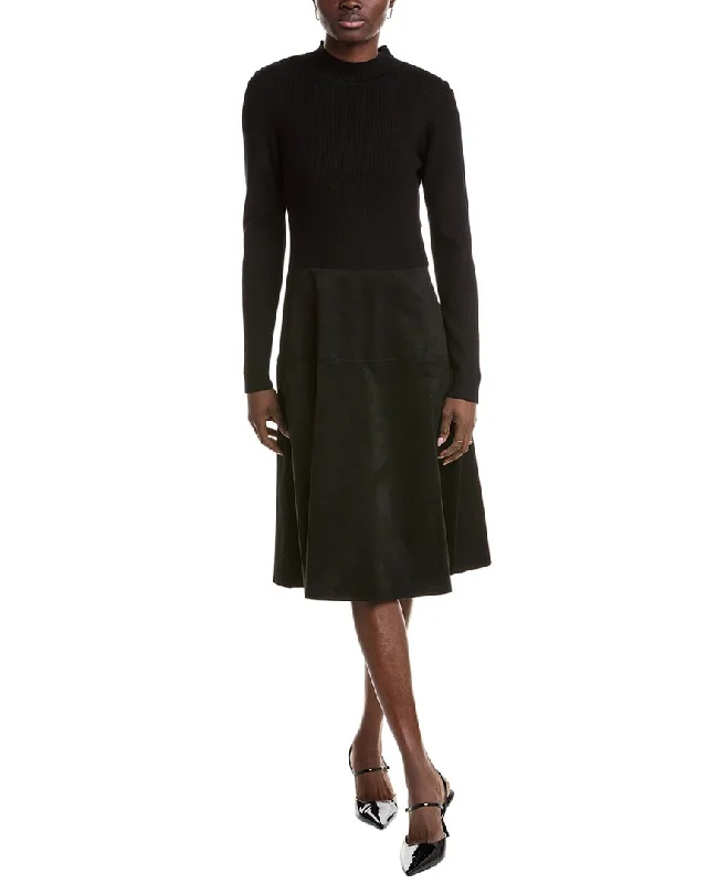 T Tahari Mixed Media A-Line Dress Tunics Polka dots